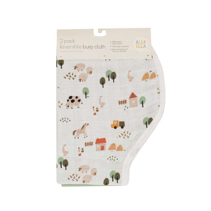 All4ELLA Organic Burp Cloth 2pk - Country Farm
