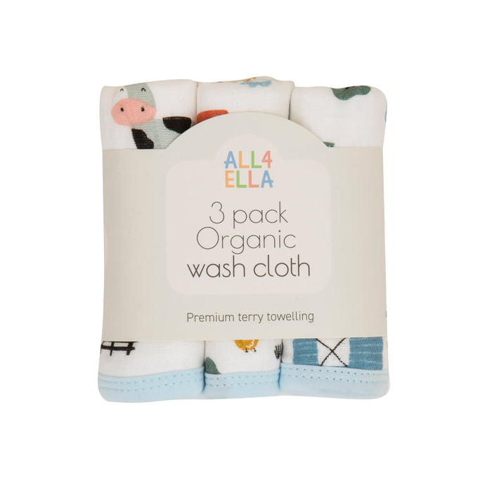 Organic wash cloth 3pk - Barnyard