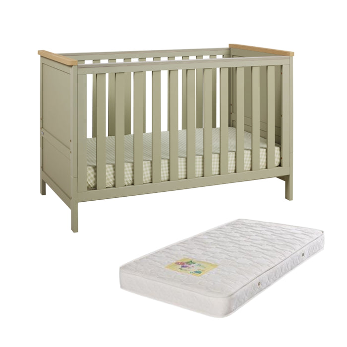 Tutti Bambini Misha Cot + Mattress - Sage & Golden Oak