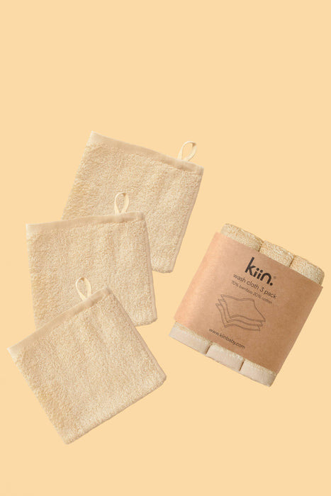 Kiin Baby Wash Cloths 3 Pack - Oat