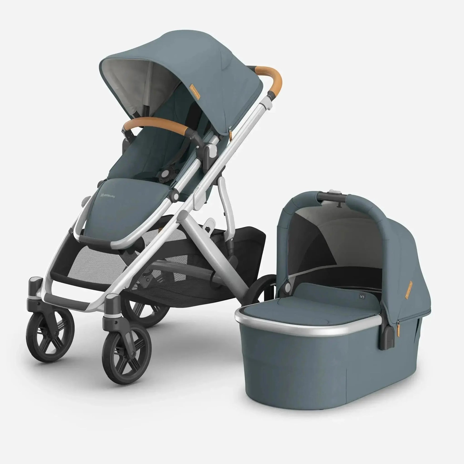 UPPAbaby Vista V3 Travel System Pram with Bassinet - Callum (Stone Blue / Silver) - Smooth Ride, Enhanced Safety & Breathable Comfort