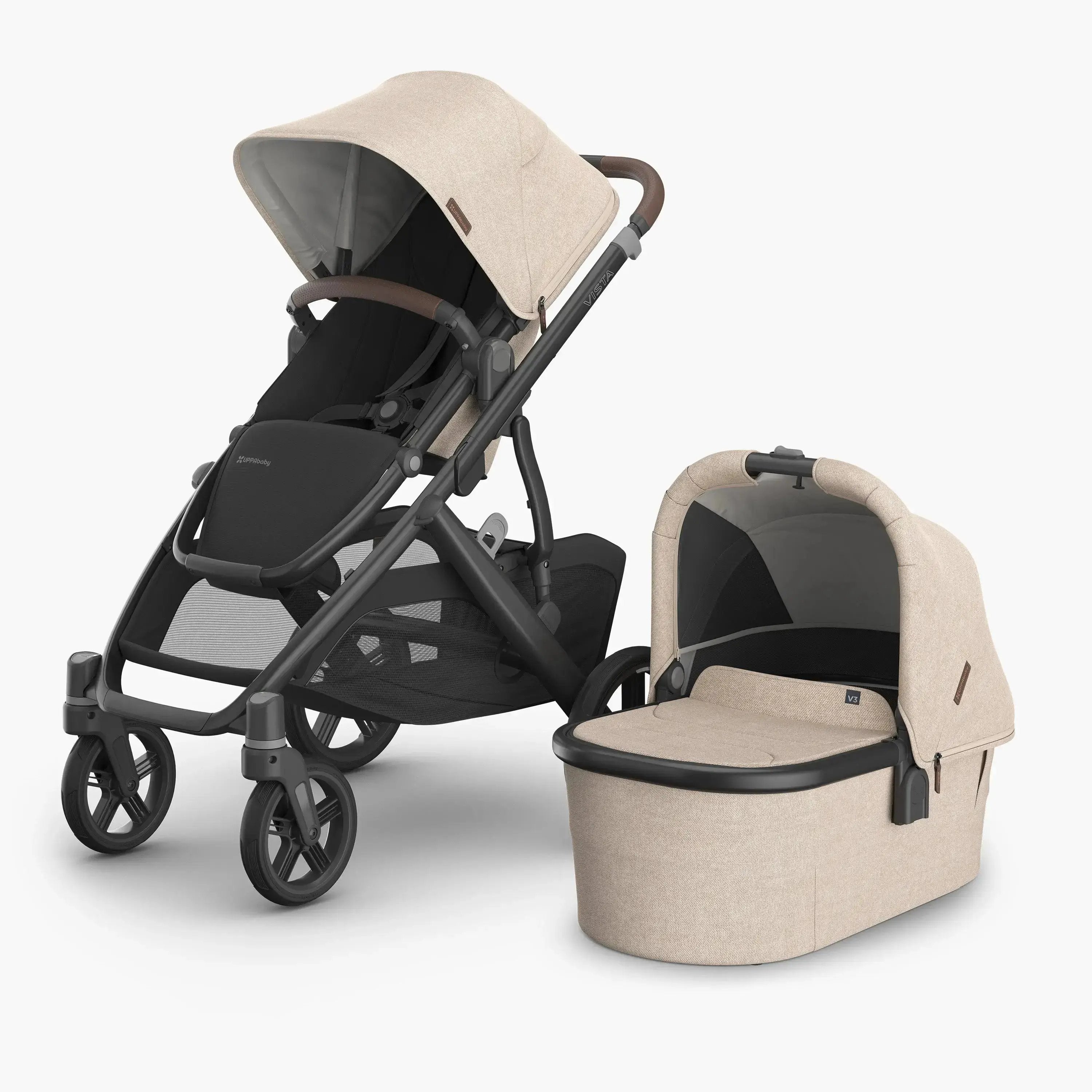 UPPAbaby Vista V2 Stroller & Bassinet Travel System - Liam (Oat Melange) - Enhanced Suspension, Breathable Seat, Reflective Safety