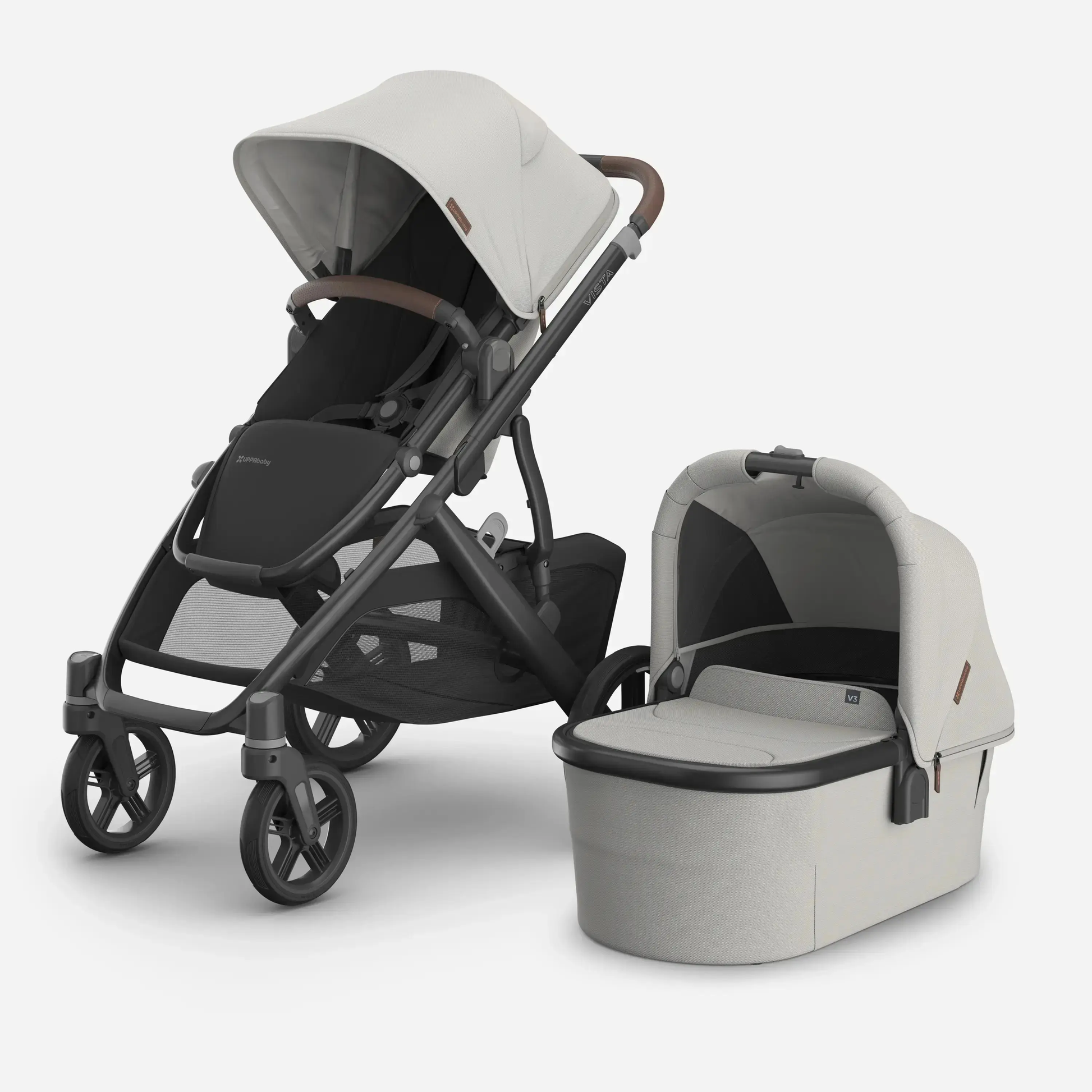 UPPAbaby Vista V3 Stroller Pram with Bassinet - Savannah (Pearl Grey Jacquard / Carbon) - Enhanced Comfort & Safety