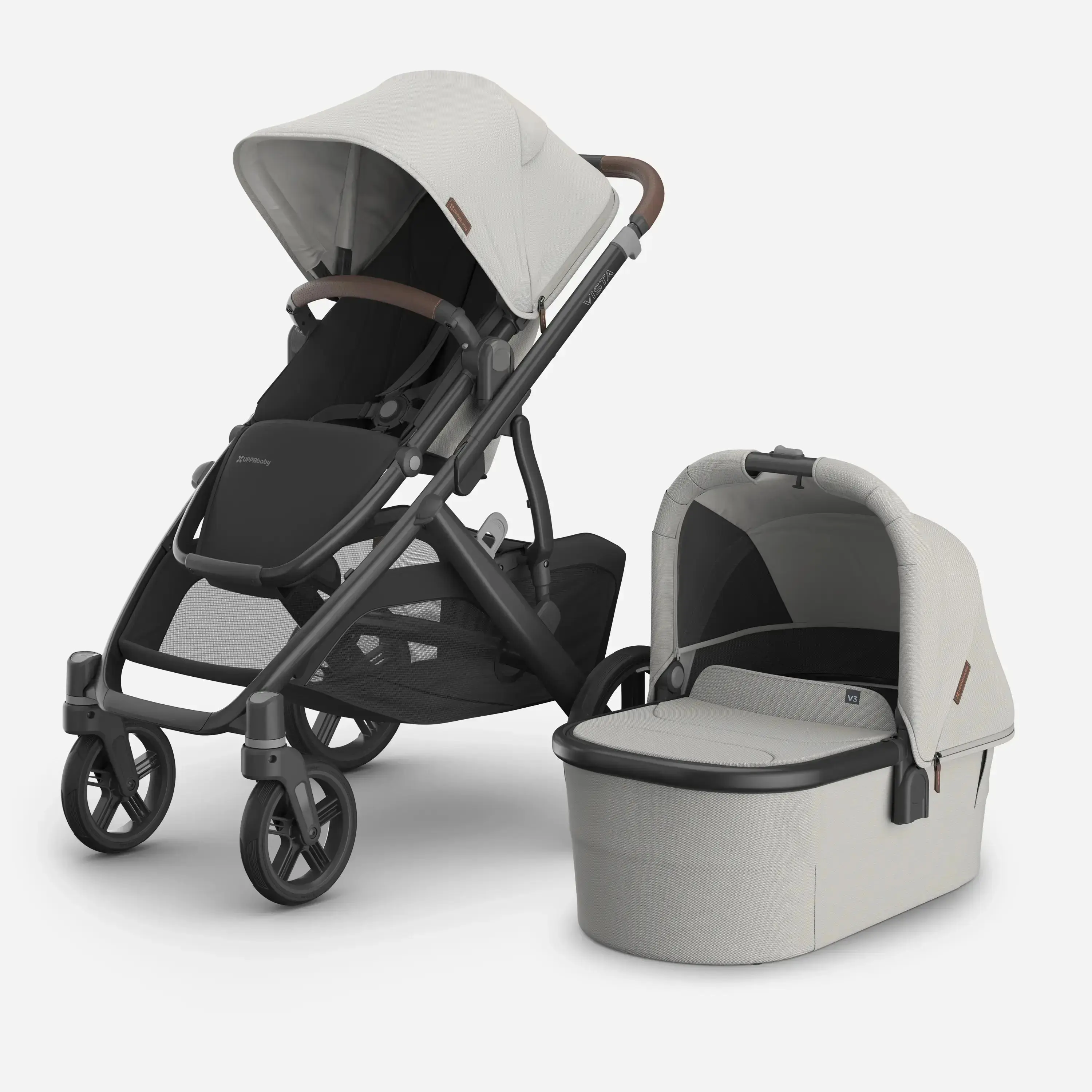 UPPAbaby Vista V3 Stroller Pram with Bassinet - Savannah (Pearl Grey Jacquard / Carbon) - Enhanced Comfort & Safety