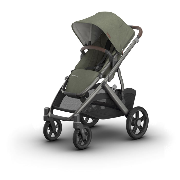 UPPAbaby Vista V3 Travel System with Bassinet - Evelyn Meadow Green | Graphite Frame, Chestnut Leather