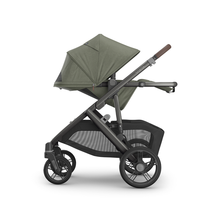 UPPAbaby Vista V3 Travel System with Bassinet - Evelyn Meadow Green | Graphite Frame, Chestnut Leather