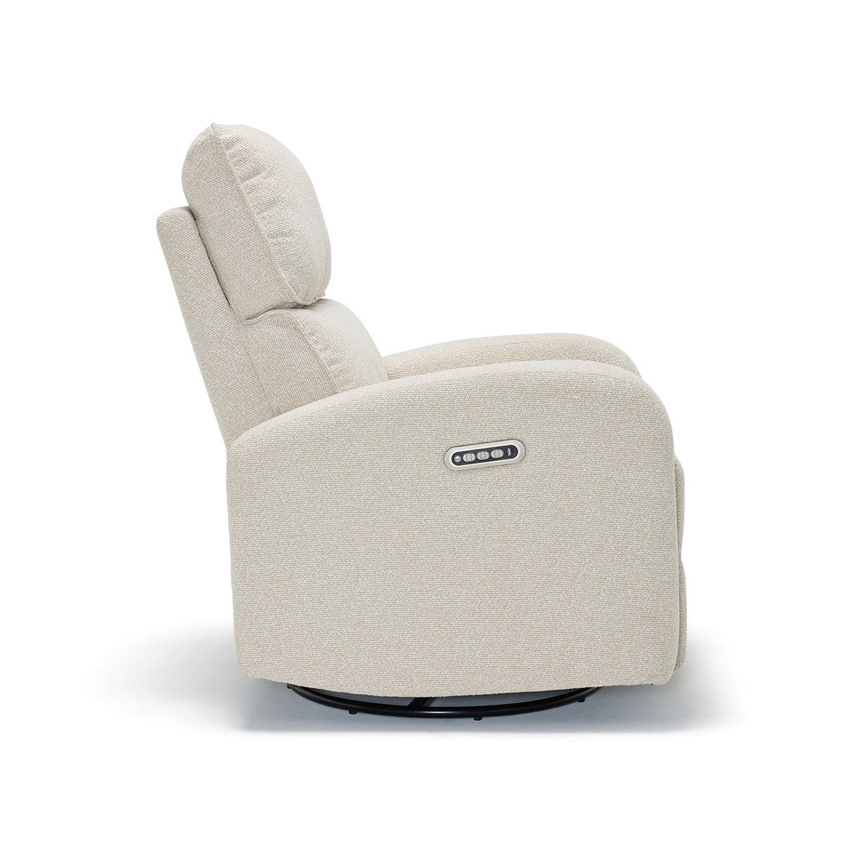Harlow Electric Nursery Chair Oat, swivel base detail