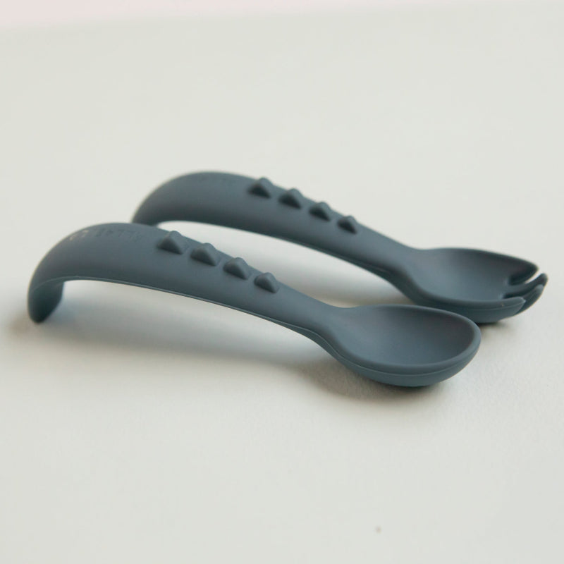Silicone comfy grip cutlery – Spoon + Fork Set - Slate Blue