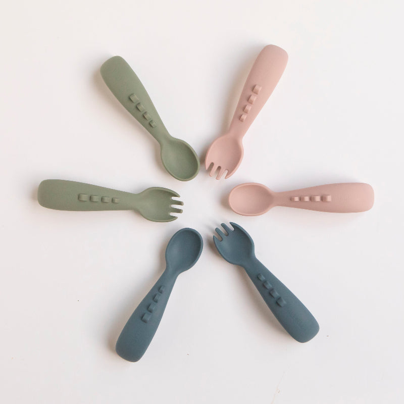 Silicone comfy grip cutlery – Spoon + Fork Set - Slate Blue