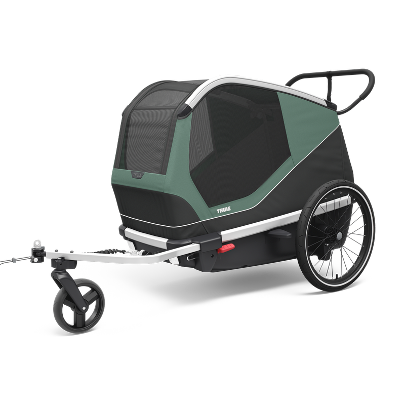 Thule Bexey L dog bike trailer Hazy Green, folded for storage