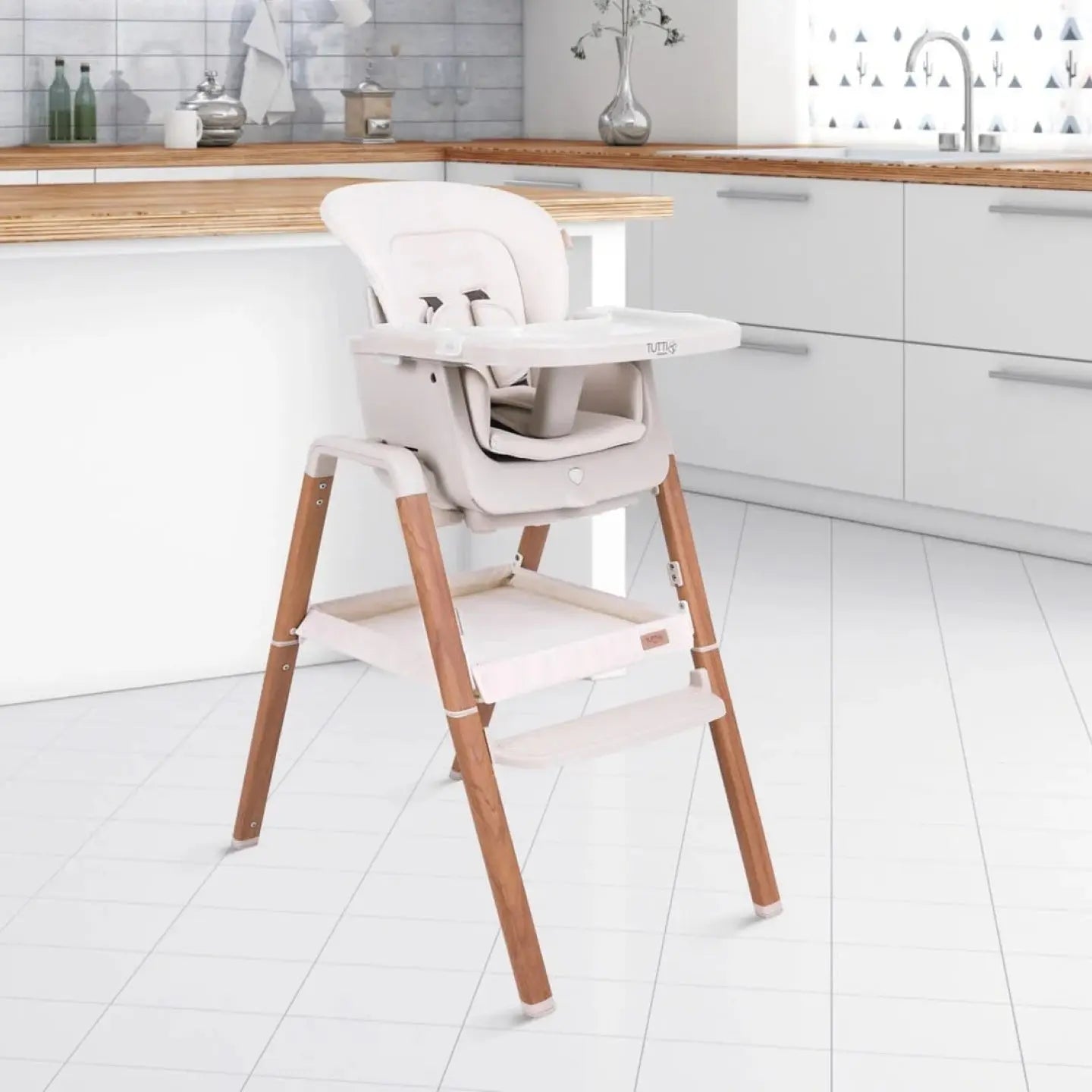 Nova Evolutionary High Chair in Scandi Walnut and Ecru