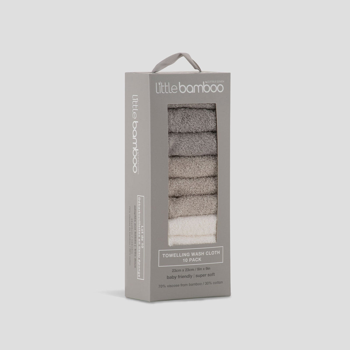 Stone Grey bamboo towelling washers stacked