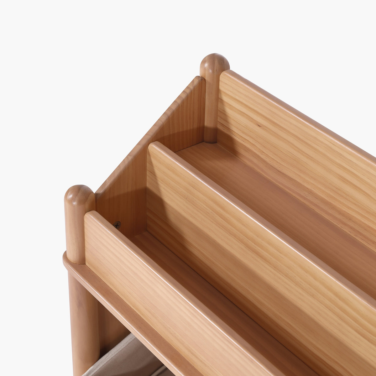 Seena Stori bookshelf curved timber shelf detail