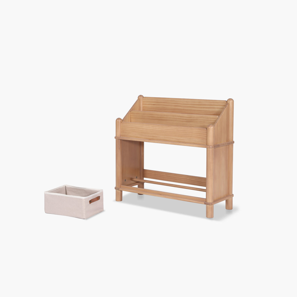 Seena Stori bookshelf with a basket pulled out