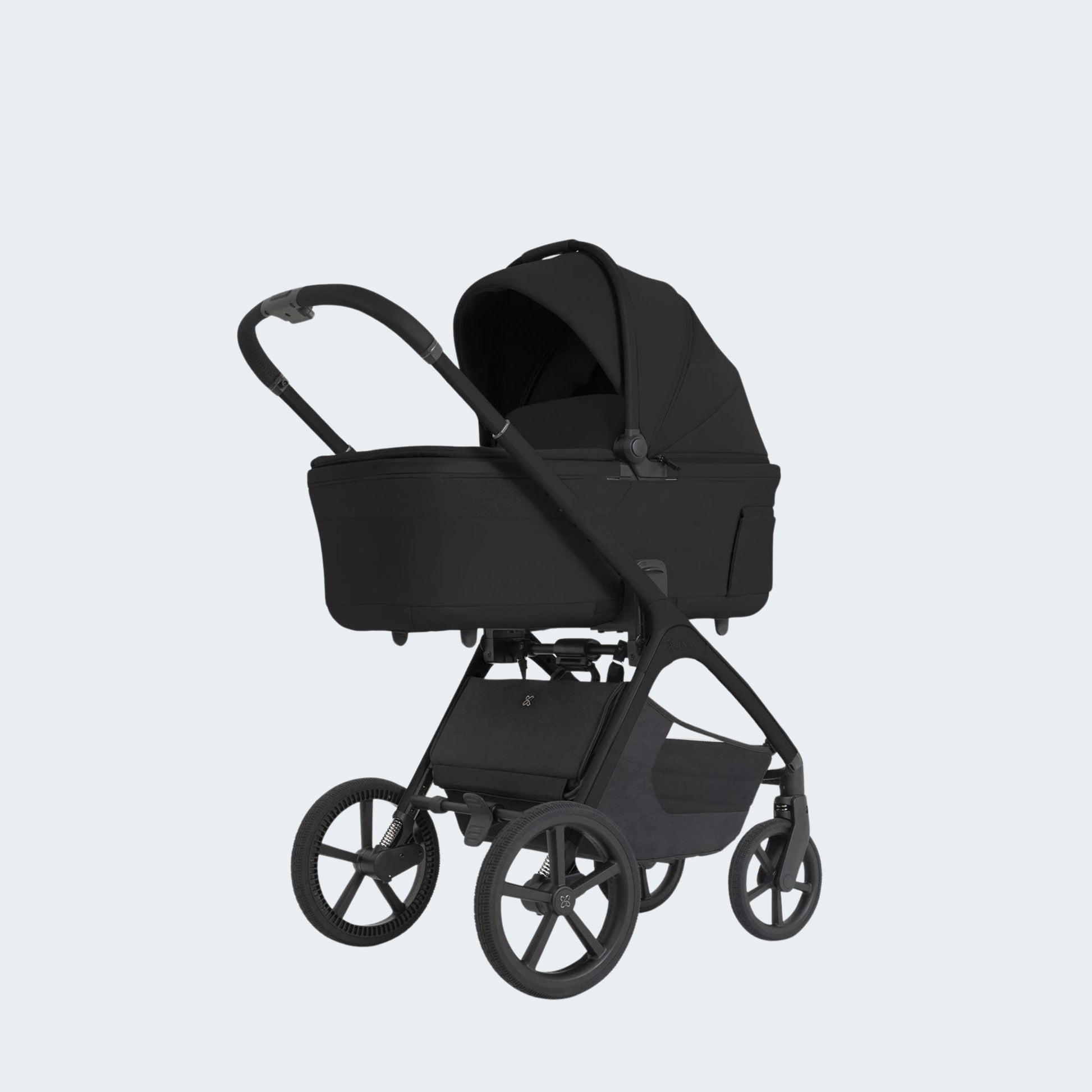 Silver Cross Cove 2 pram folded flat — Genius™Fold one-hand self-standing fold