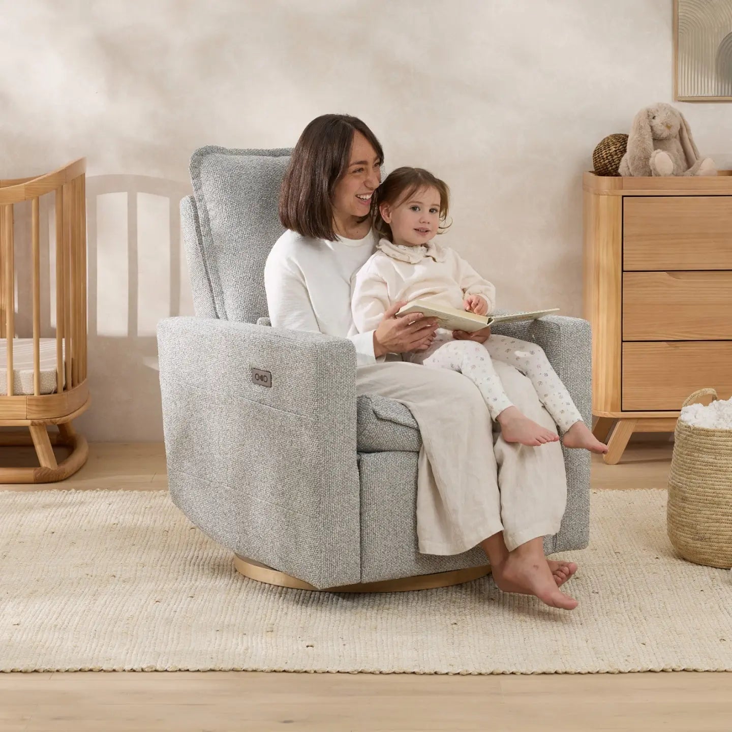 Frankie Electric Recliner Glider Nursery Chair in Grey Speckle Soft Tweed