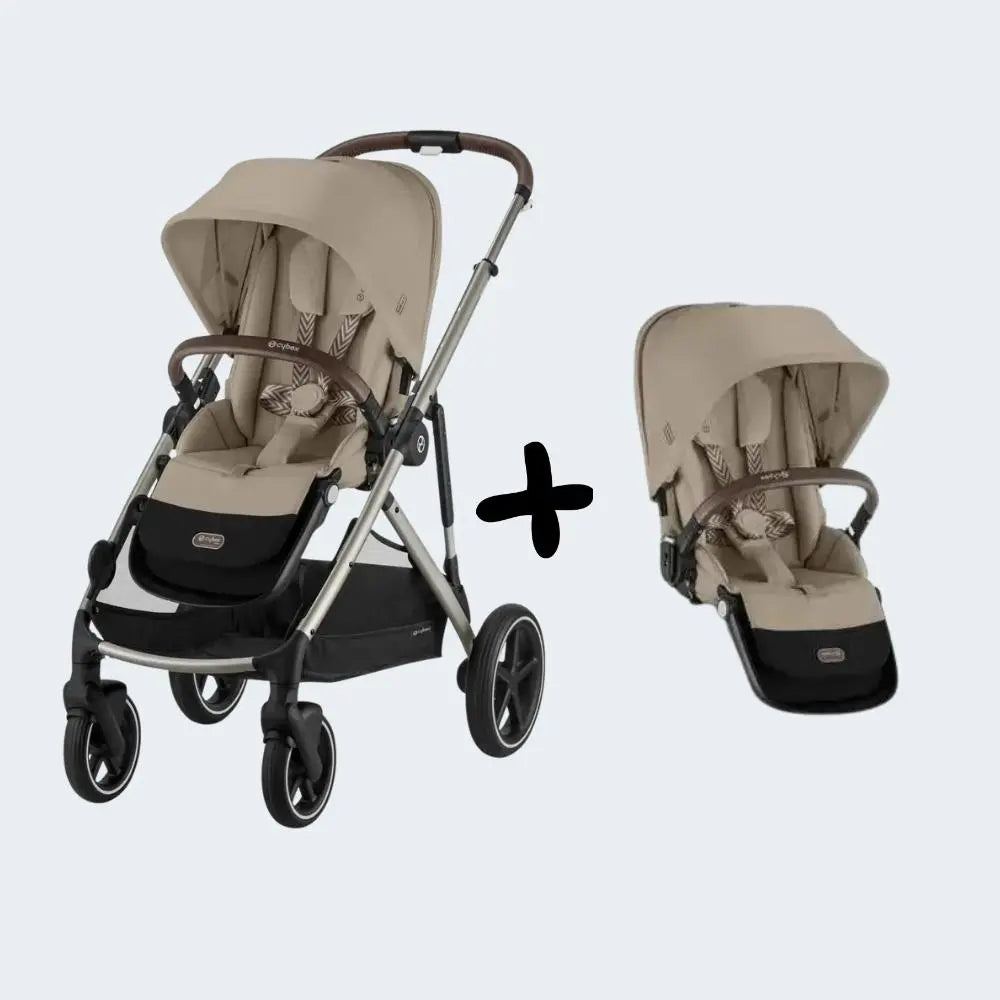 Cybex Gazelle S Stroller + Second Seat Double Pram - Almond Beige  