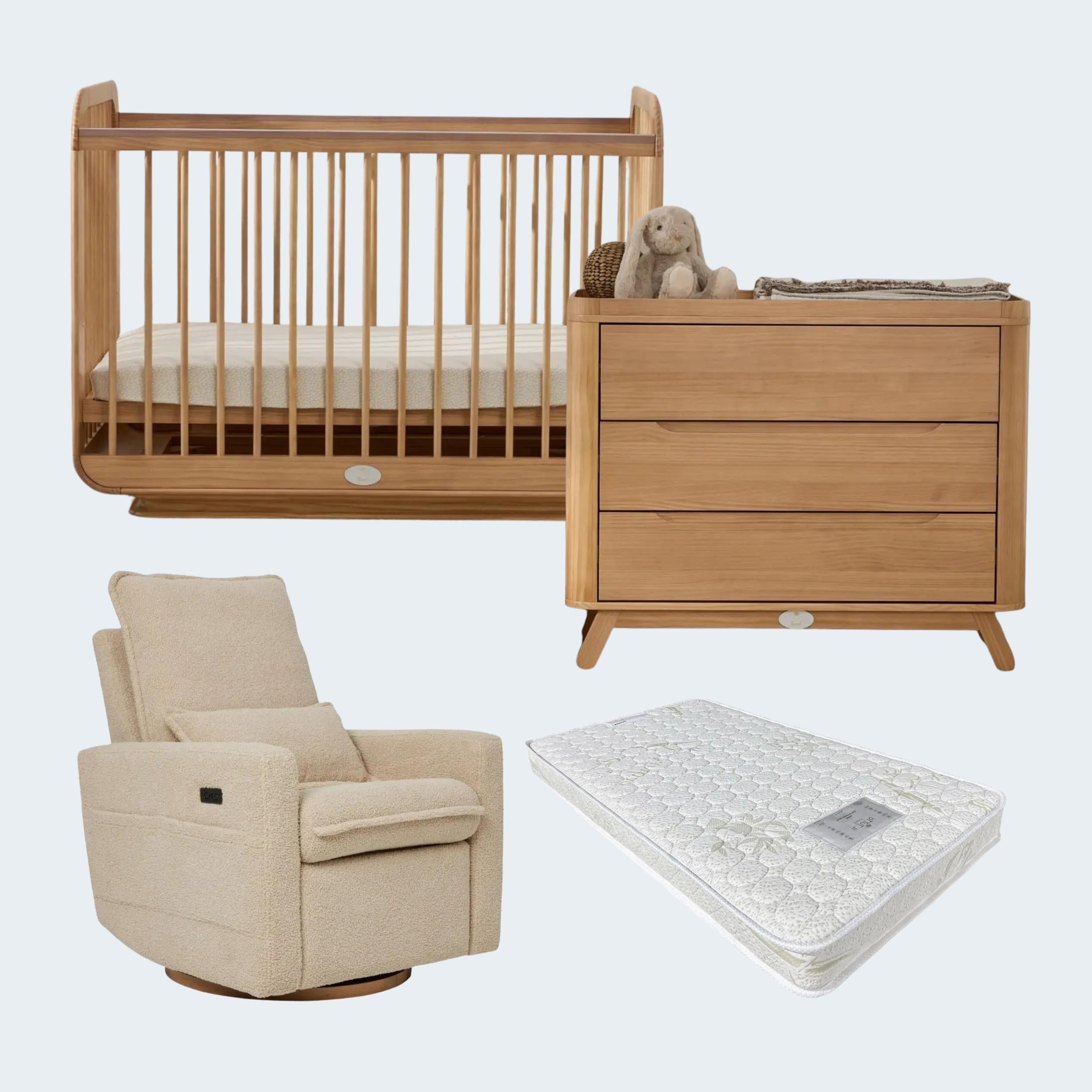 il Tutto Ollie Cot, Mattress, Dresser and Frankie Electric Nursing Chair Package