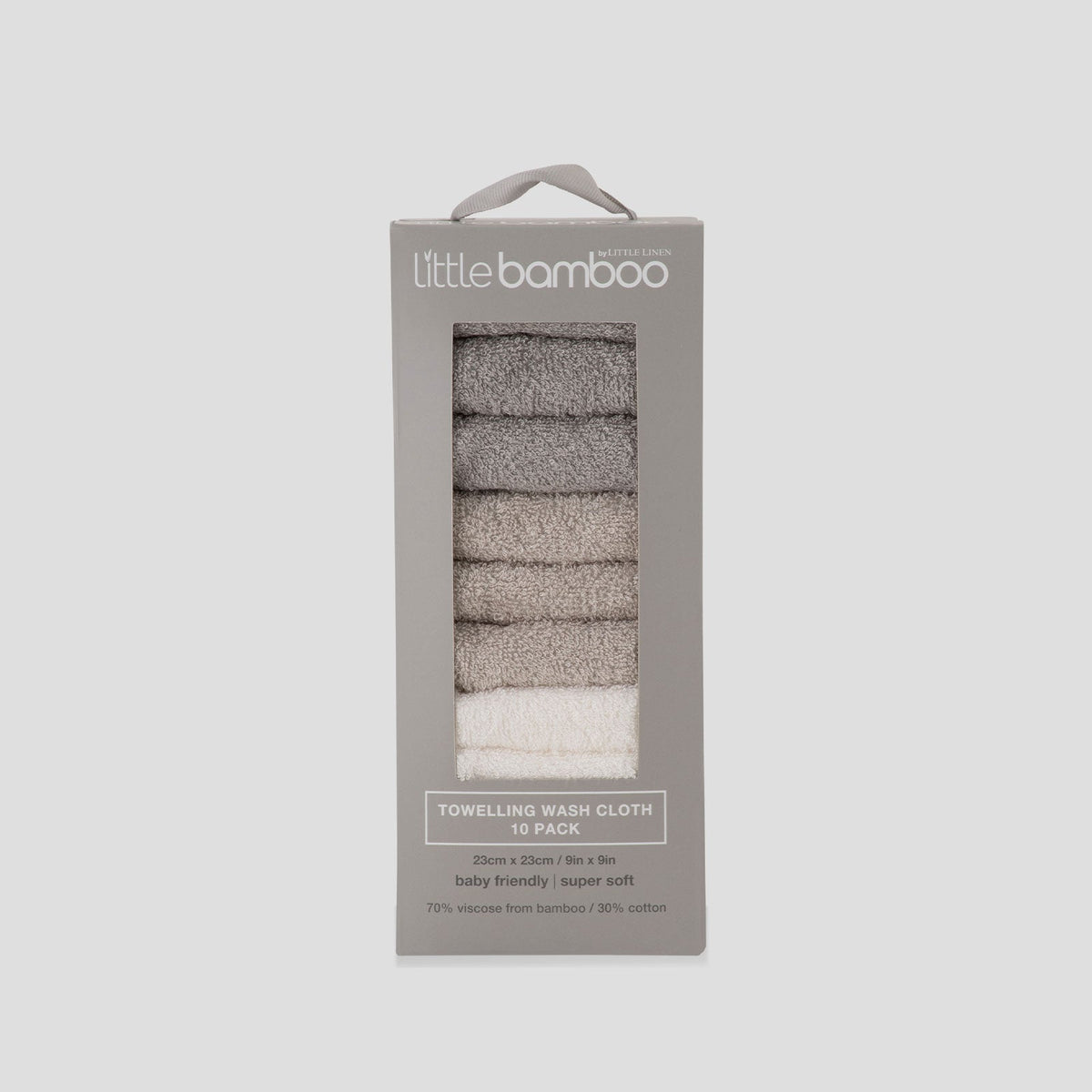 Little Bamboo Towelling Washers 10 Pack in Stone Grey