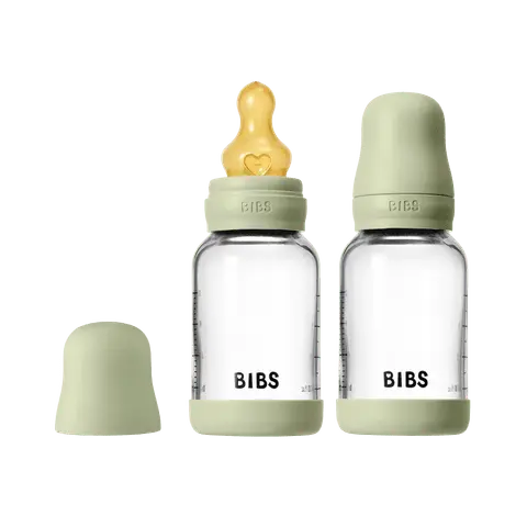 BIBS Glass Bottle Complete Set (2 Pack) 120ml Latex - Sage