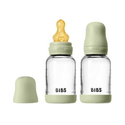 BIBS Glass Bottle Complete Set (2 Pack) 120ml Latex - Sage