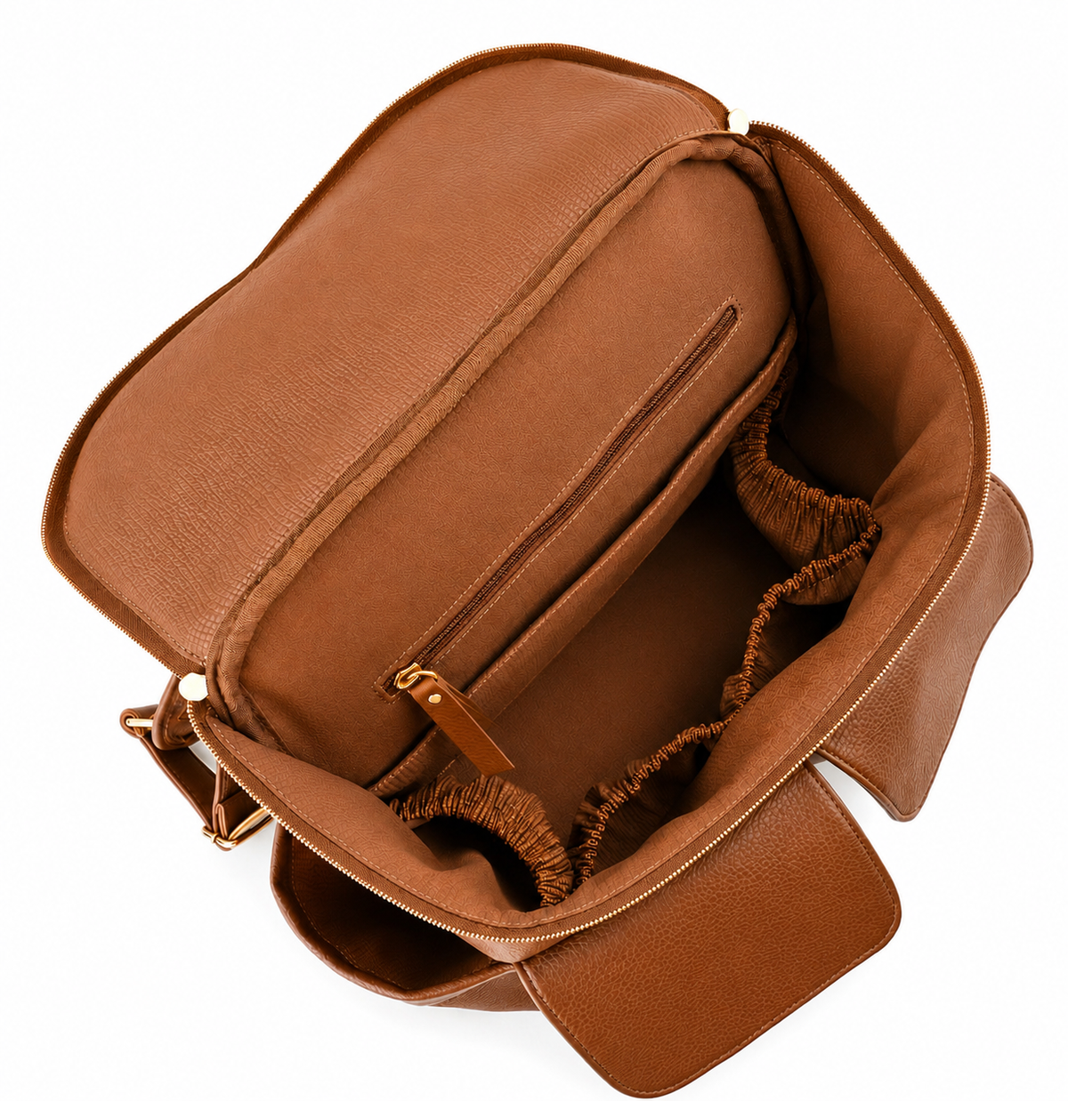 Coco Mae Lyon nappy backpack open interior, Tan