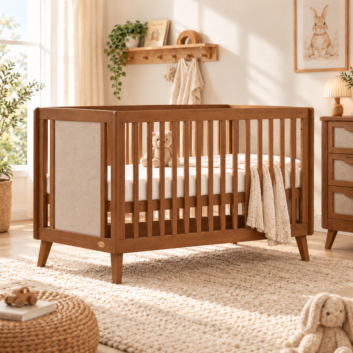 Boori Noosa Cot Bed with linen-look end panels in a calm nursery