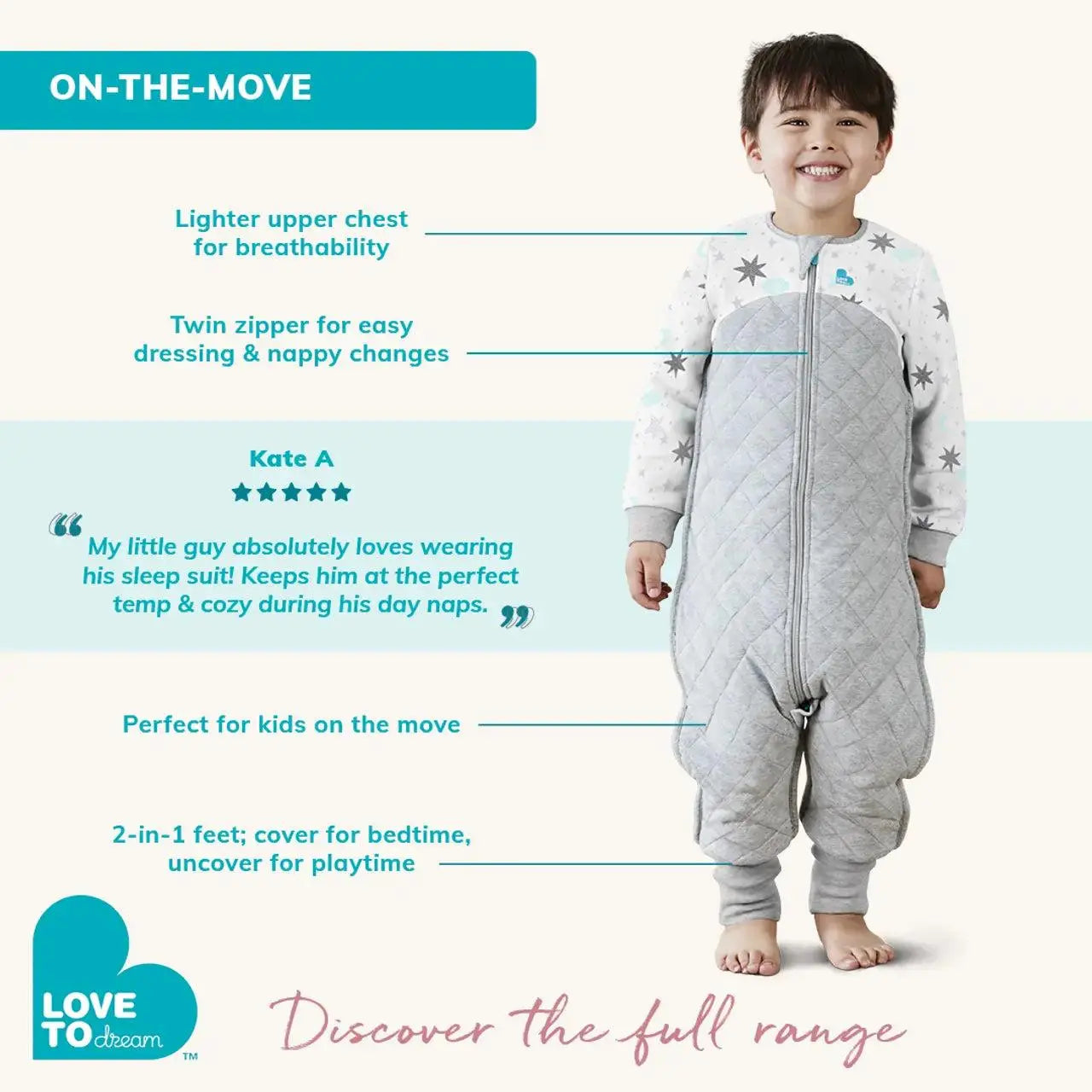 Sleep Suit Long Sleeve 2.5 TOG Cotton White Moonlight