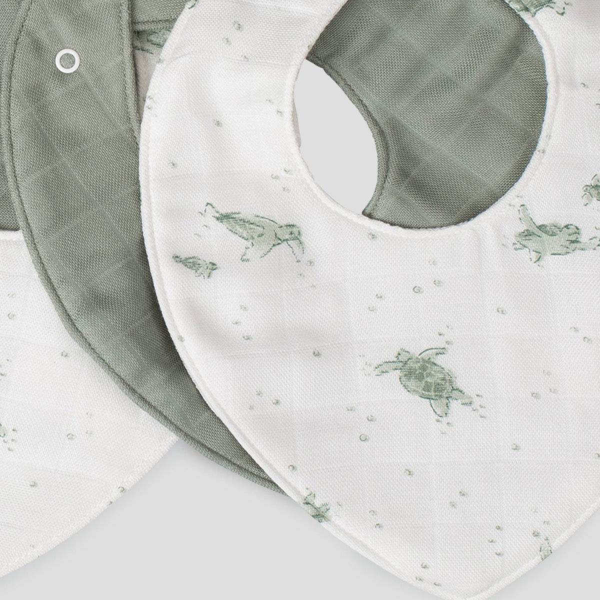 All five Little Bamboo Turtle Bay bibs laid flat