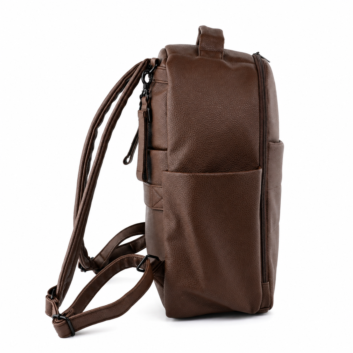 Coco Mae Sienna nappy backpack side view, Coco Brown