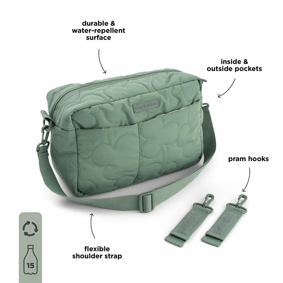 Done by Deer Quilted Stroller Bag Green