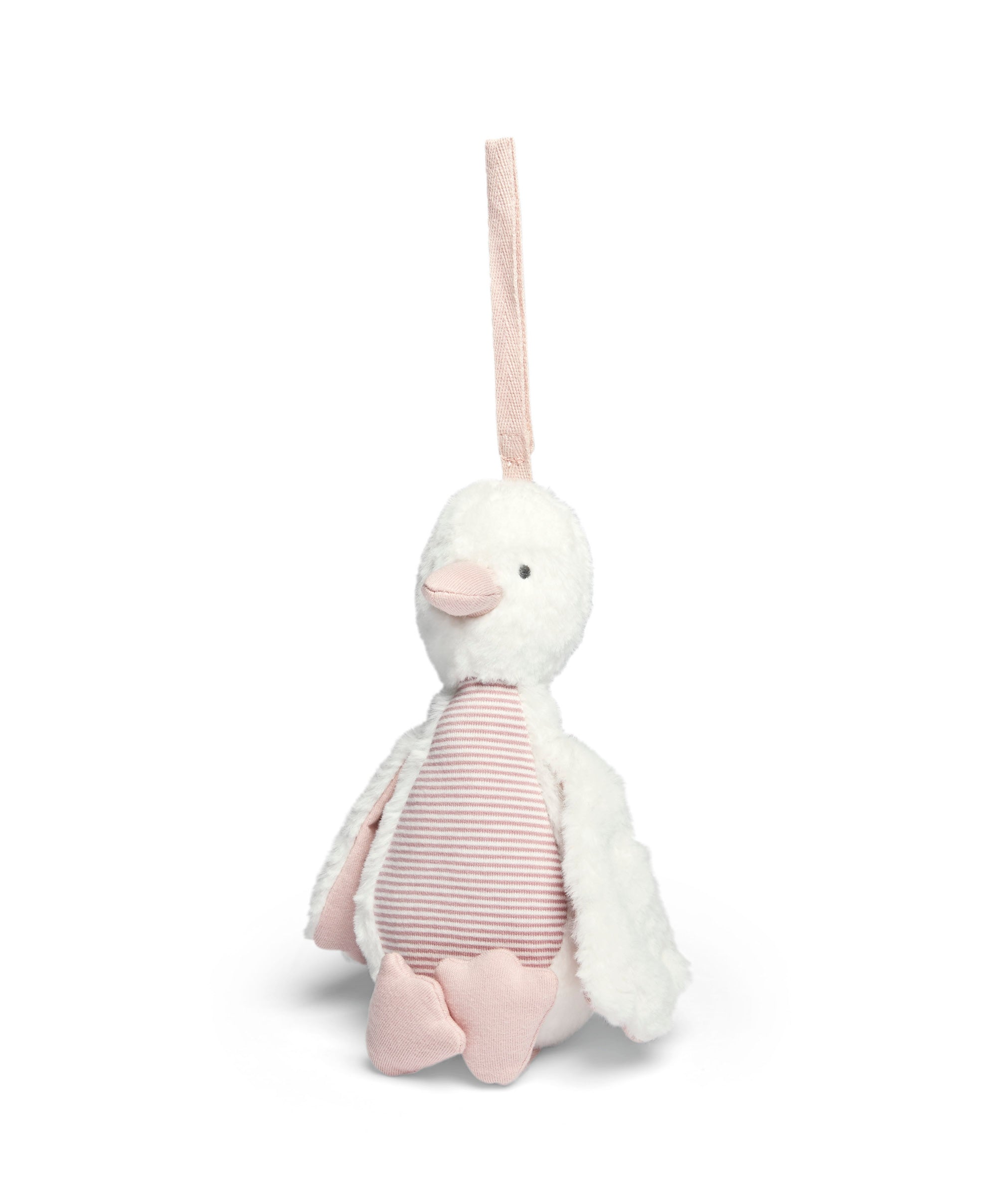 Mamas & Papas WTTW Chime Duck Travel Toy Pink — soft pink fabric duck with hidden chime, pram clip
