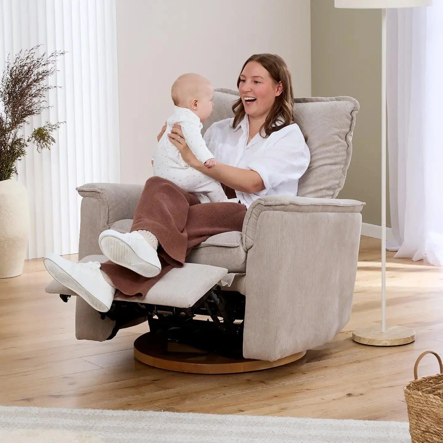 Louie Electric Recliner Glider Nursery Chair in Taupe Corduroy