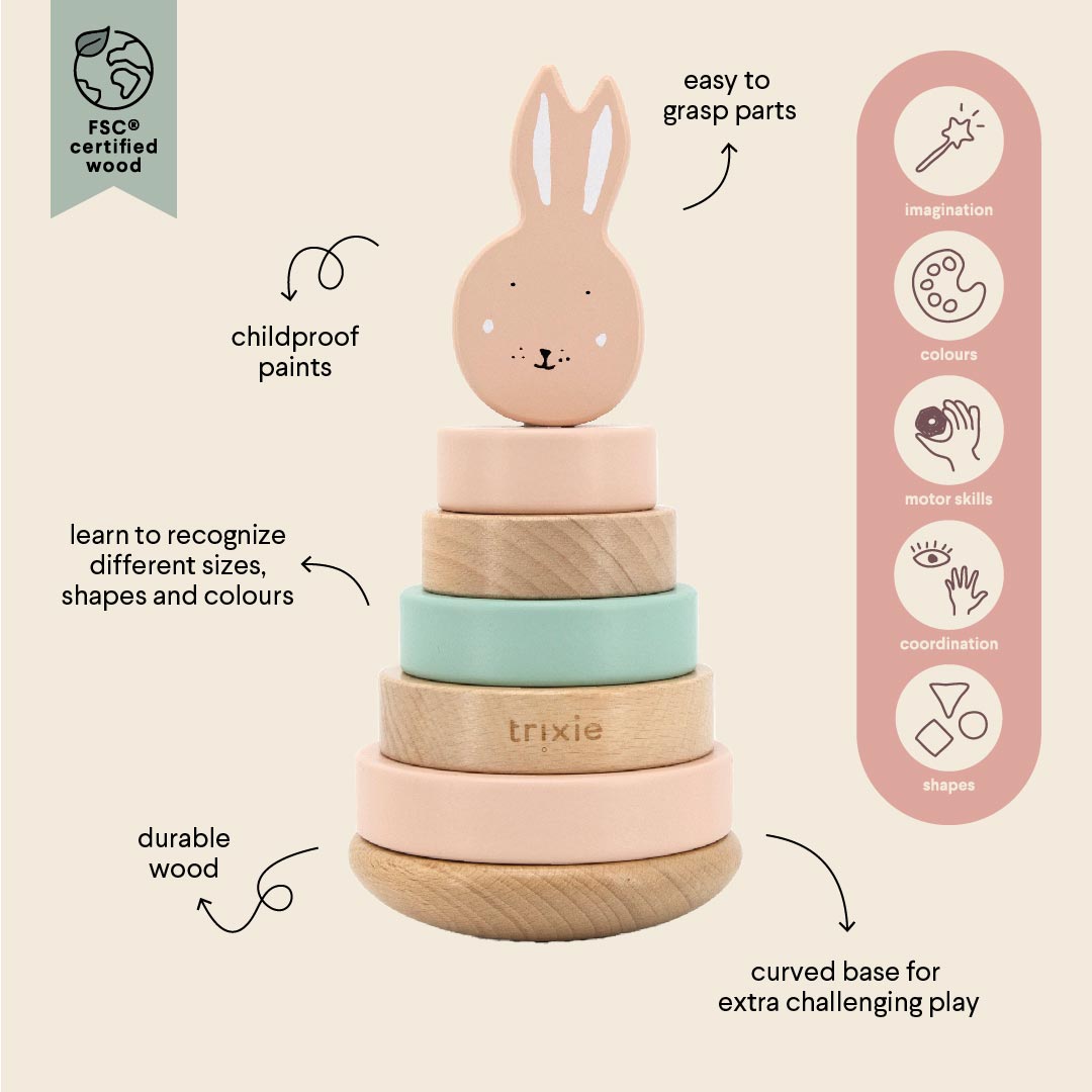 Trixie Mrs. Cat wooden stacking toy – eco-friendly FSC certified gift for babies and toddlers