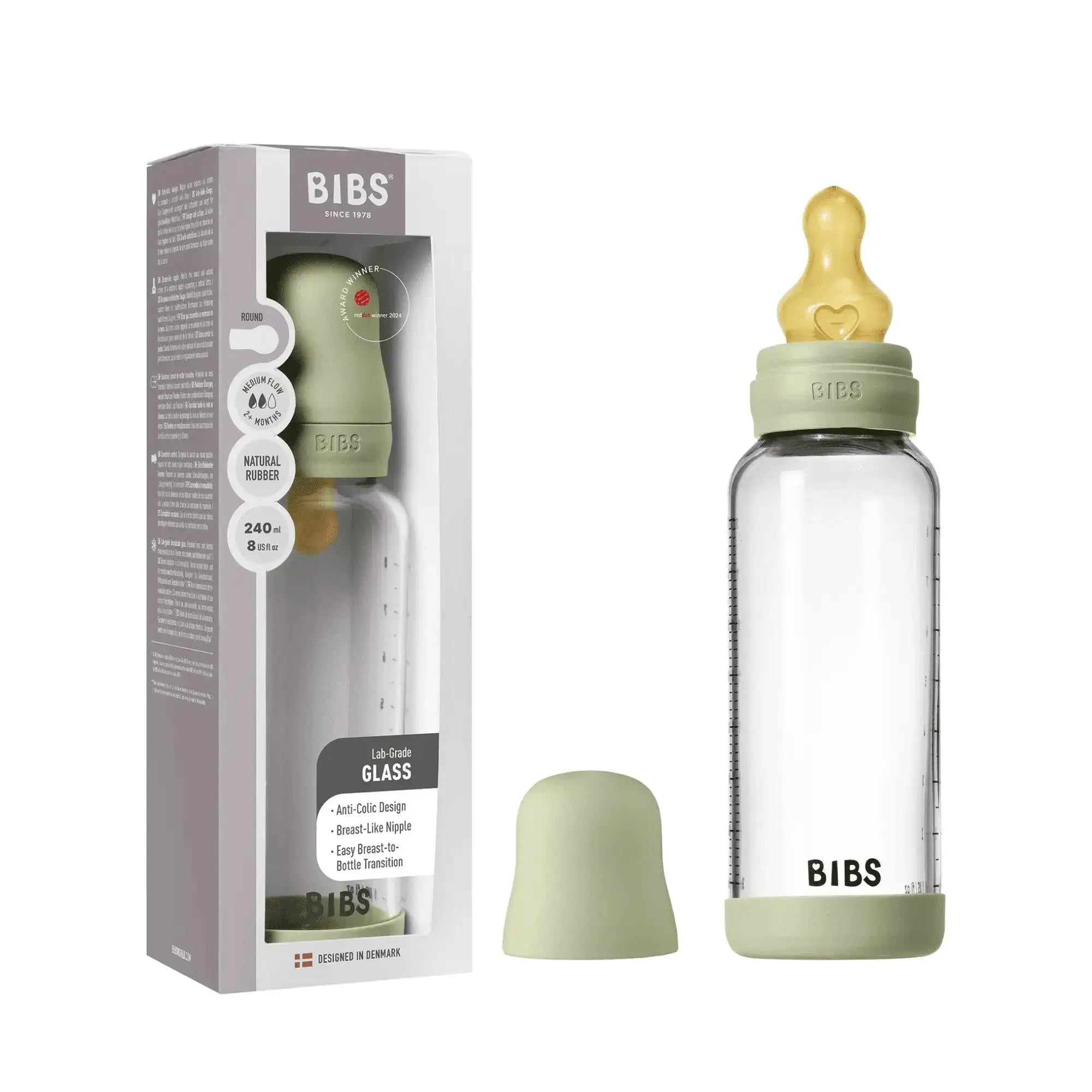 Glass Baby Bottle Complete Set 240ml Latex - Sage