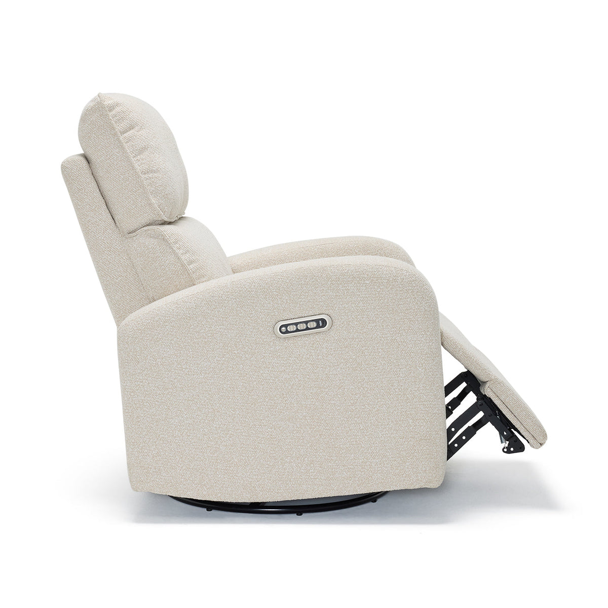 Harlow Electric Nursery Chair Oat, fabric and stitching close up