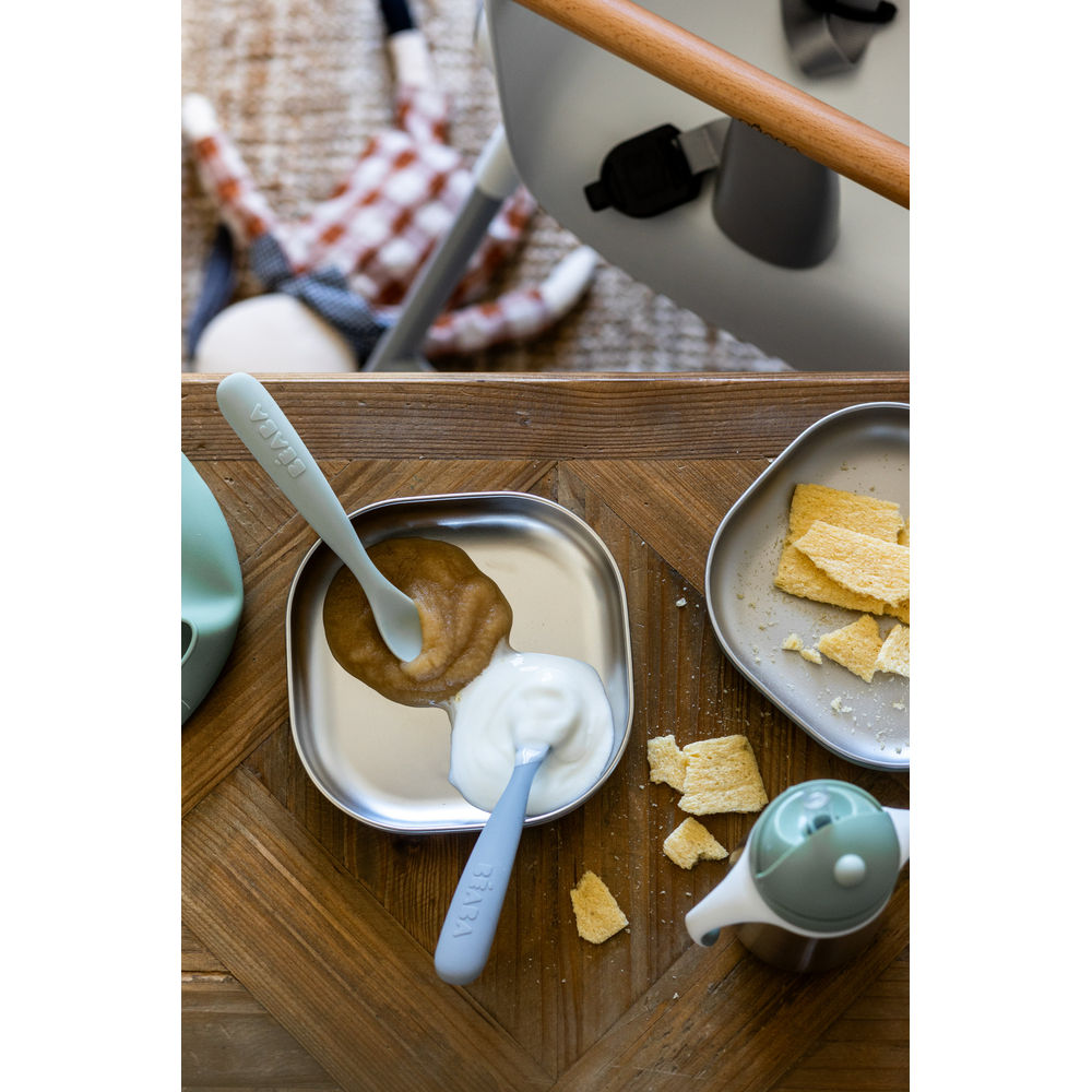 Beaba 1st Stage Silicone Spoons 2 Pack - Misty Green/Pebble