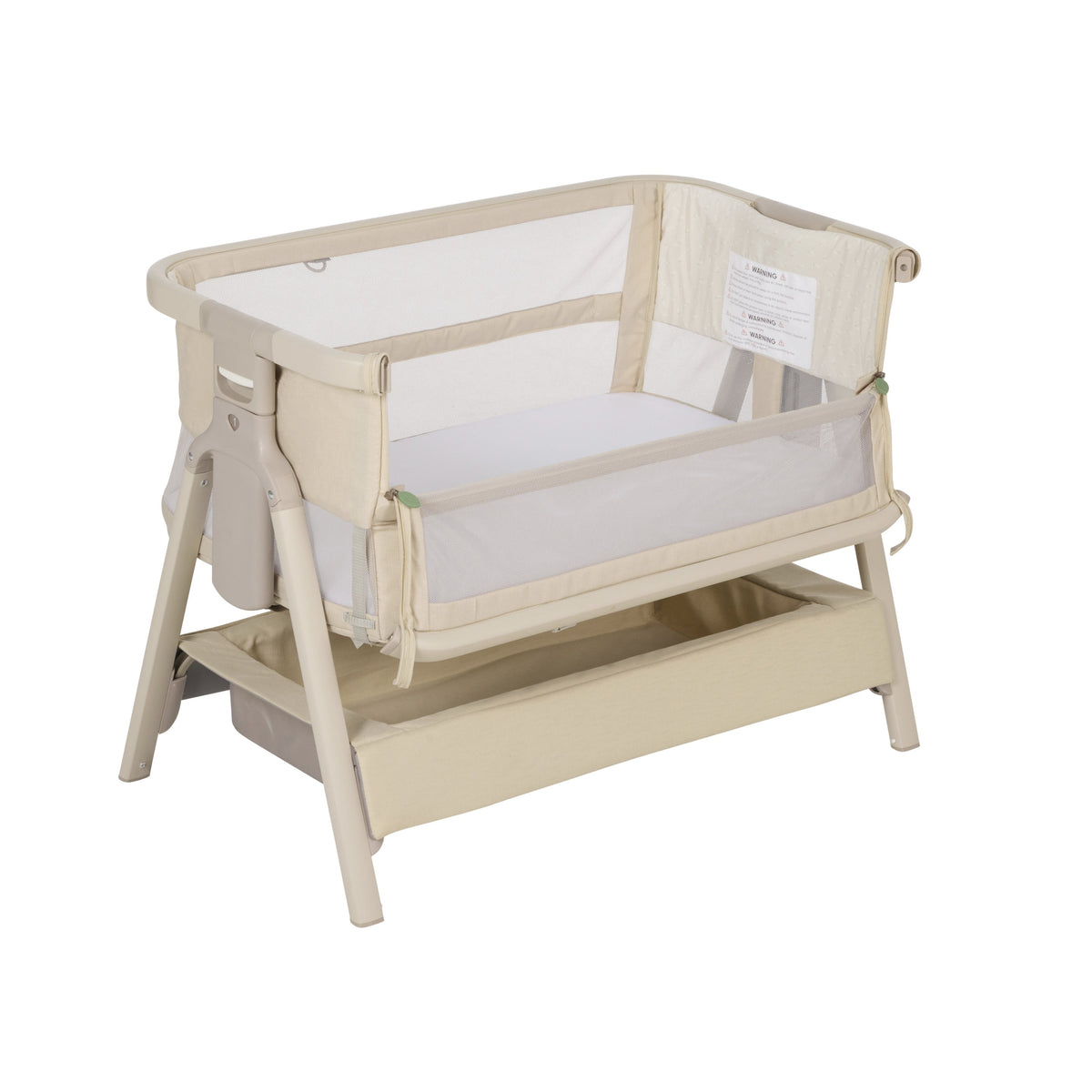 CoZee Breeze Zen bassinet in Sand with mesh sides and storage tray