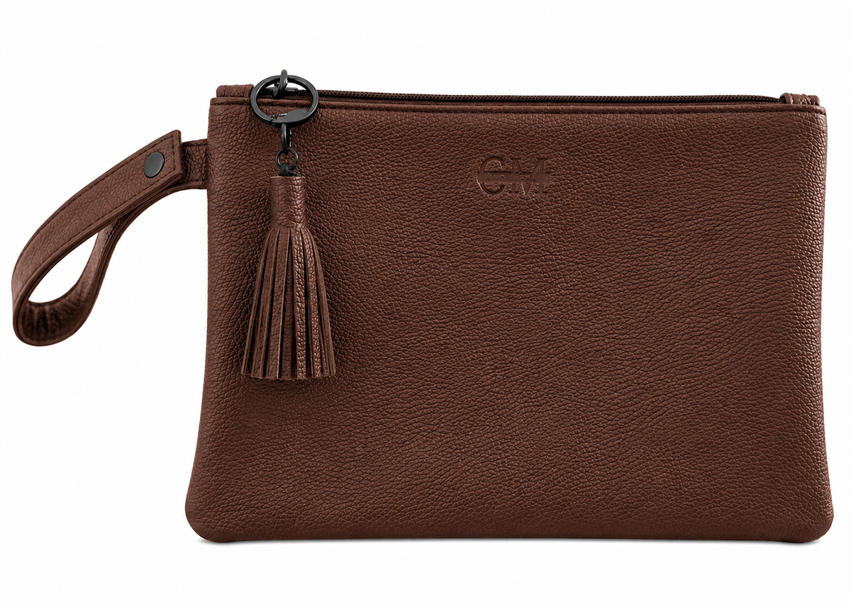 Coco Mae Tassel Clutch nappy clutch in Coco Brown