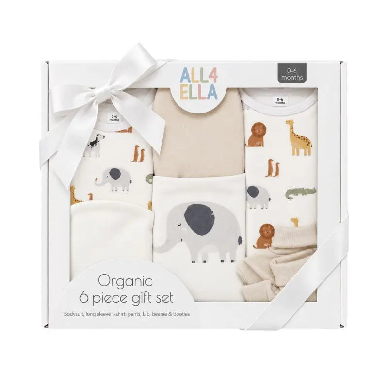 ALL4ELLA 6 piece organic clothing gift set in Wild Animals print