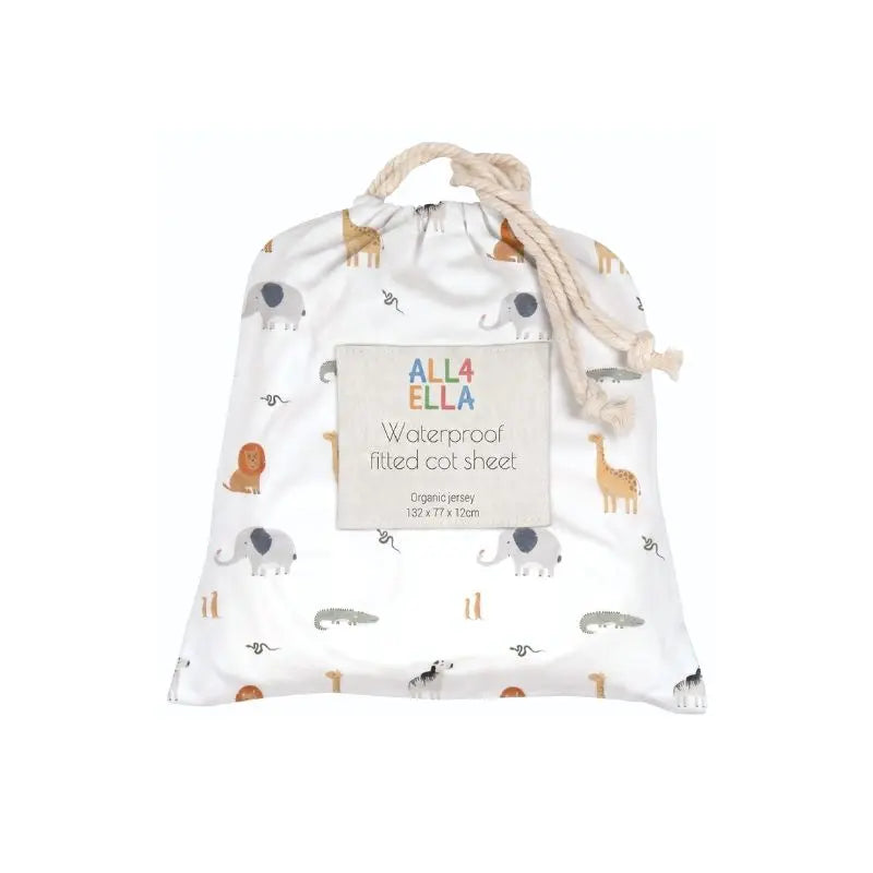 ALL4ELLA waterproof fitted cot sheet in Wild Animals print