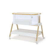 Babyrest Alfie2 Bedside Bassinet in White and Natural, shown from the front