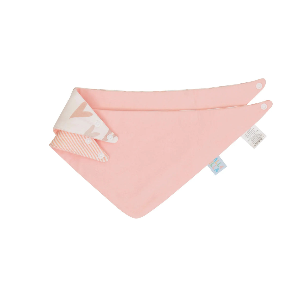 Hearts bandana bibs showing the snap fasteners