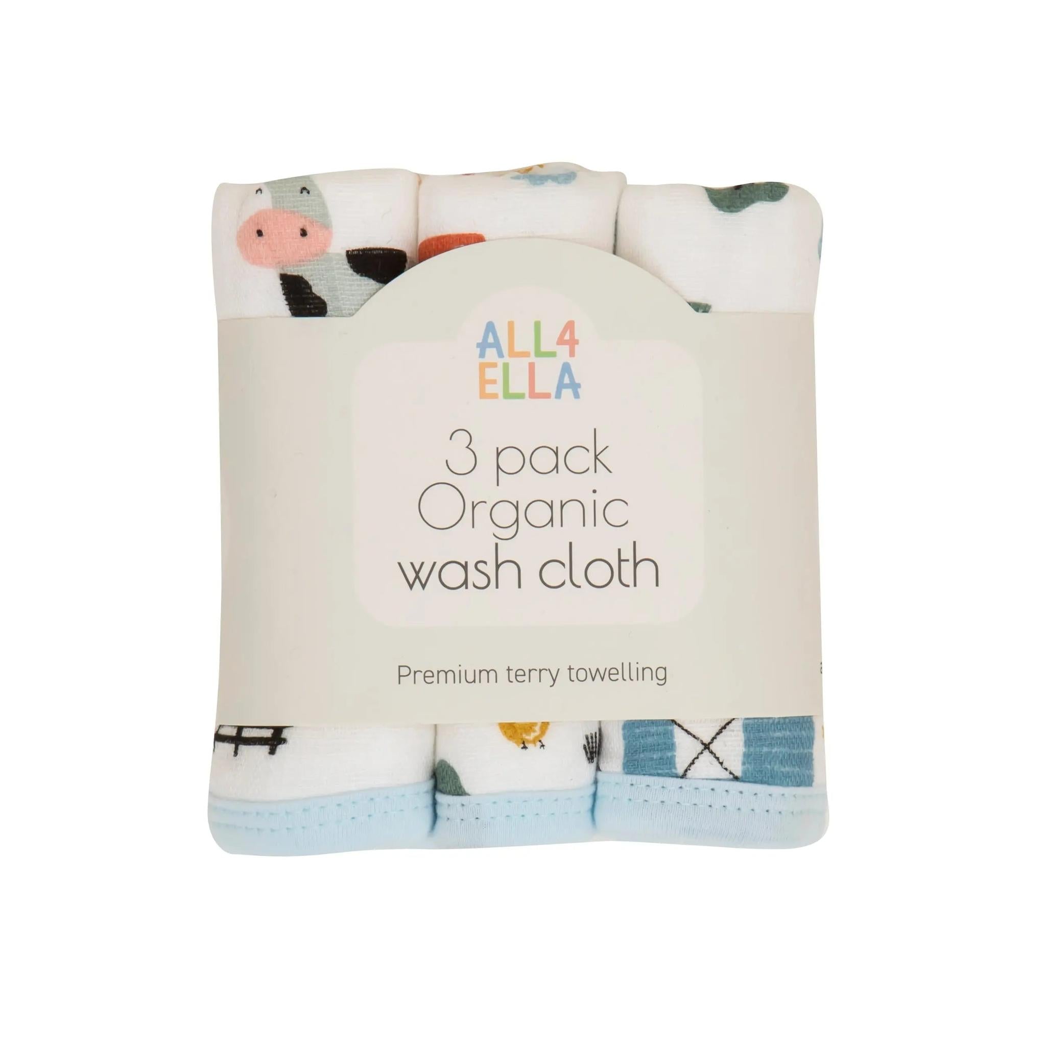 All4ELLA Organic Wash Cloth 3pk - Barnyard