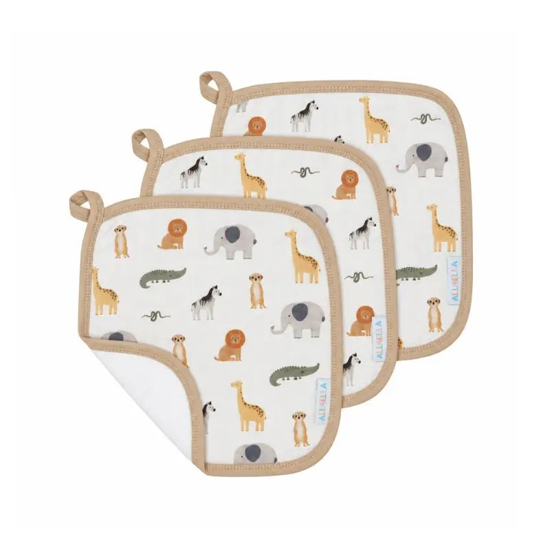 ALL4ELLA organic wash cloths 3 pack in Wild Animals print