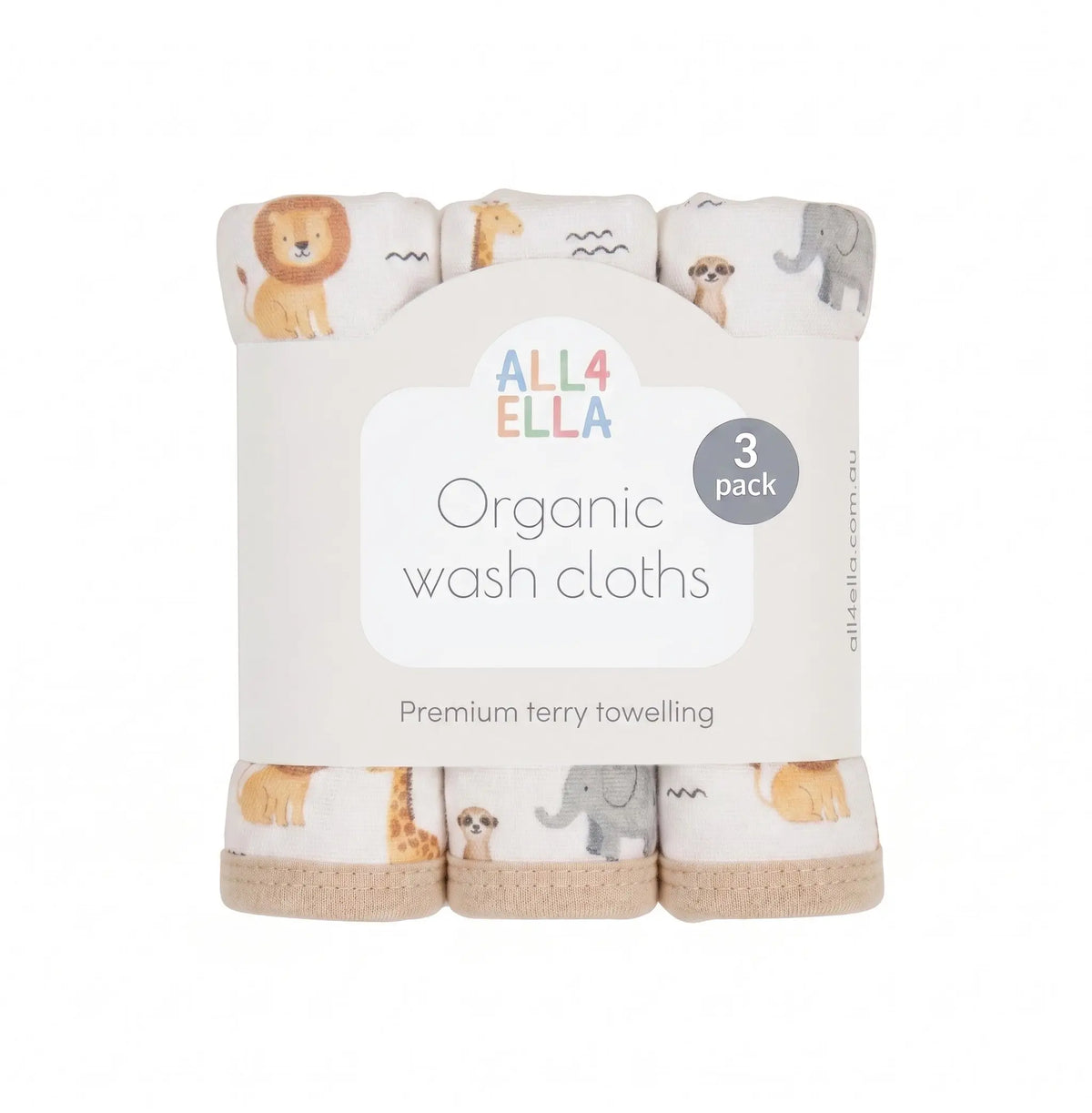 Wild Animals organic baby washers folded