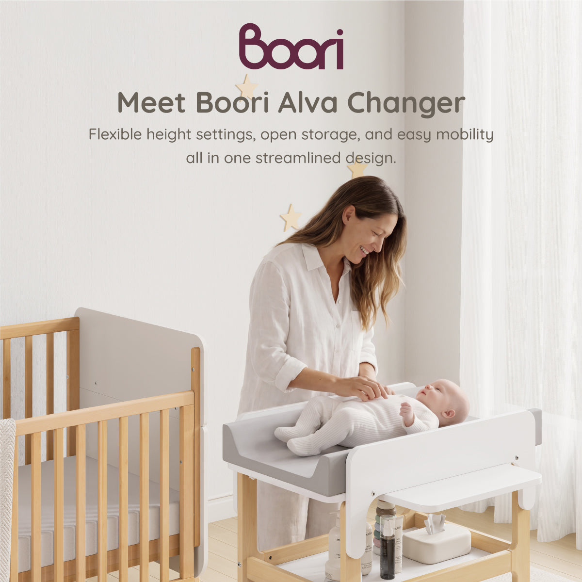 Boori Alva Ergonomic Changer – side profile in nursery setting