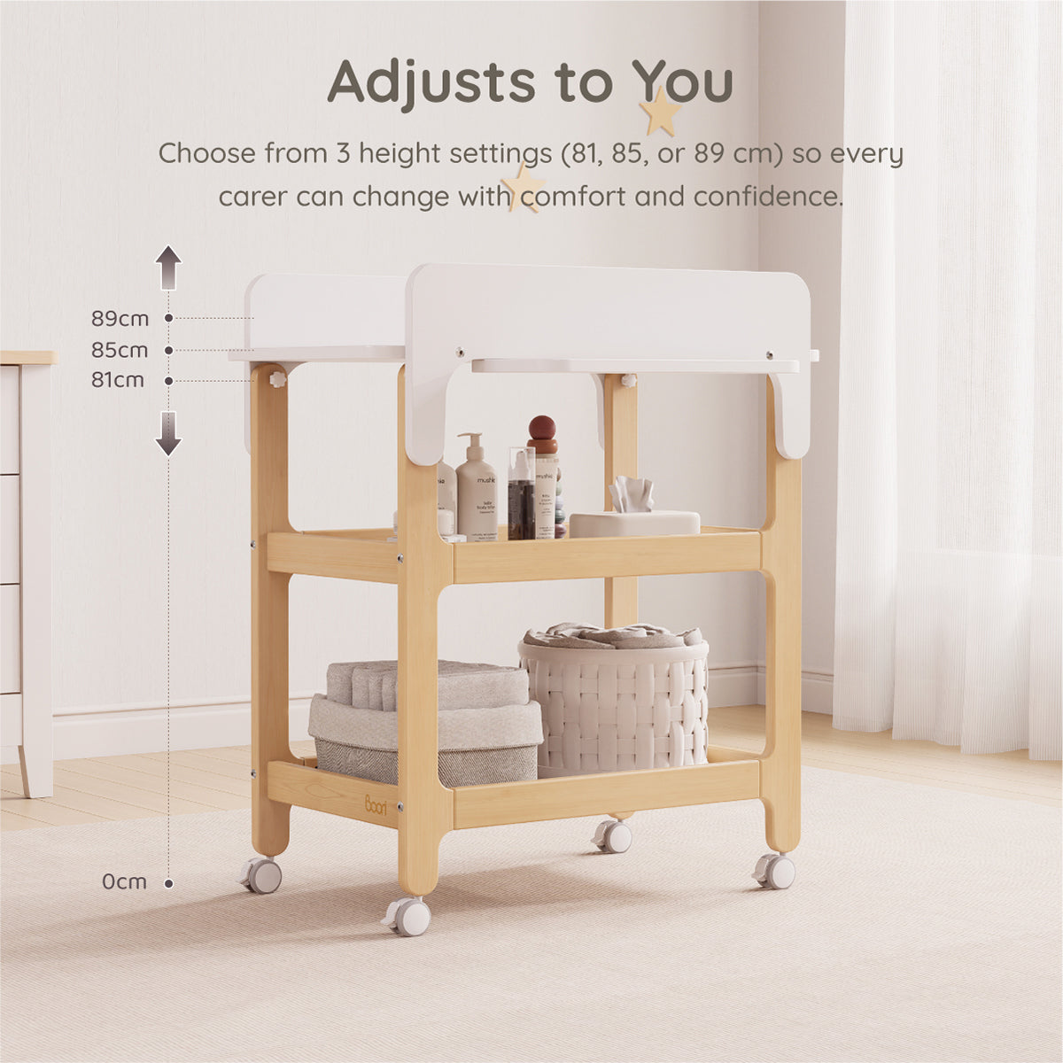 Alva Ergonomic Changer 4 lockable castors for easy room-to-room movement
