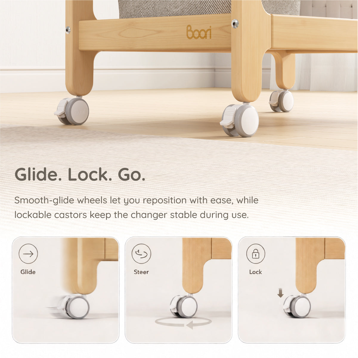 Boori Alva height adjustable changing table – 3 heights from 81 to 89 cm