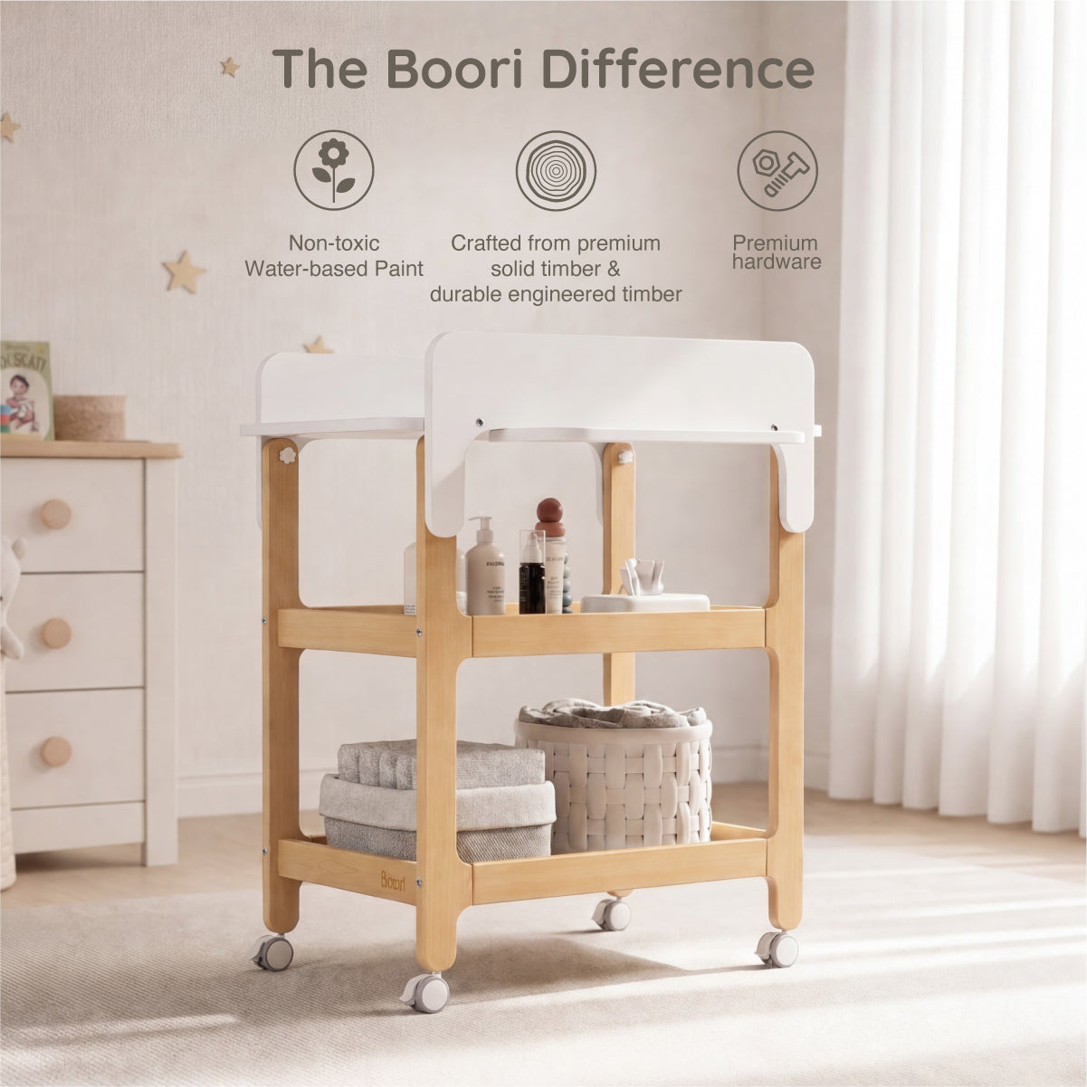 Boori Alva Ergonomic Changer – overhead view showing generous changing surface
